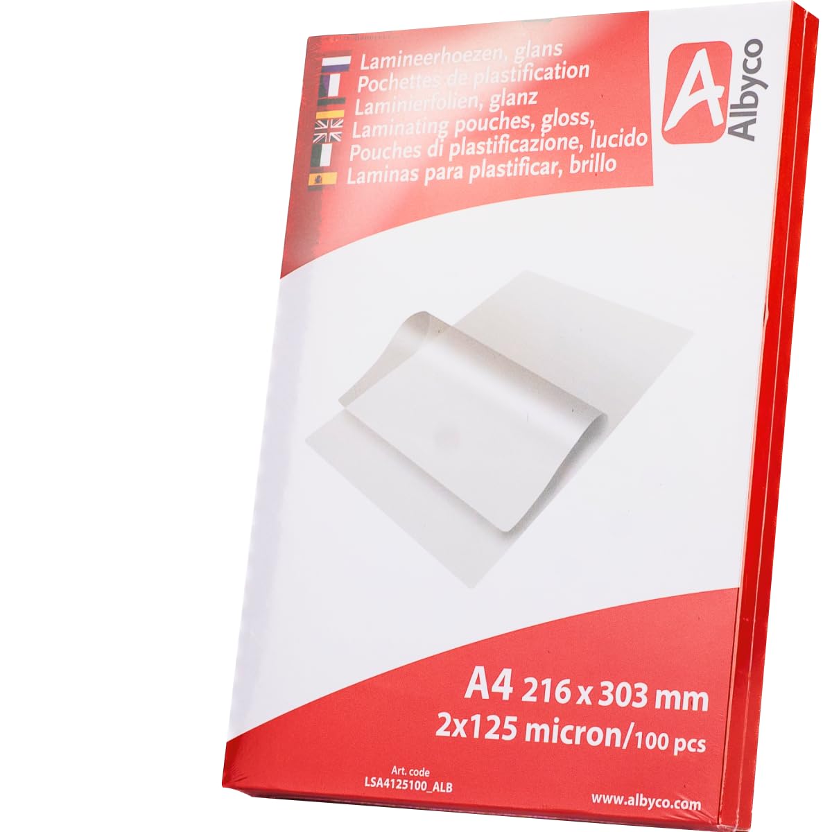 Albyco - A4 Laminator Pouch - Plastic Sheet - Laminator Sheet A4 - Glossy - Per Pack of 100 Pieces, Thickness 2x125 (250) Microns, Laminating Pouches
