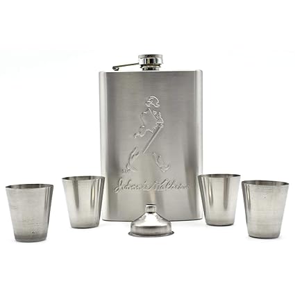 Dadi International Stainless Steel Hip Flask Set - 1 Hip Flask (8oz), 4 Short Glass & 1 Funnel in Gift Box