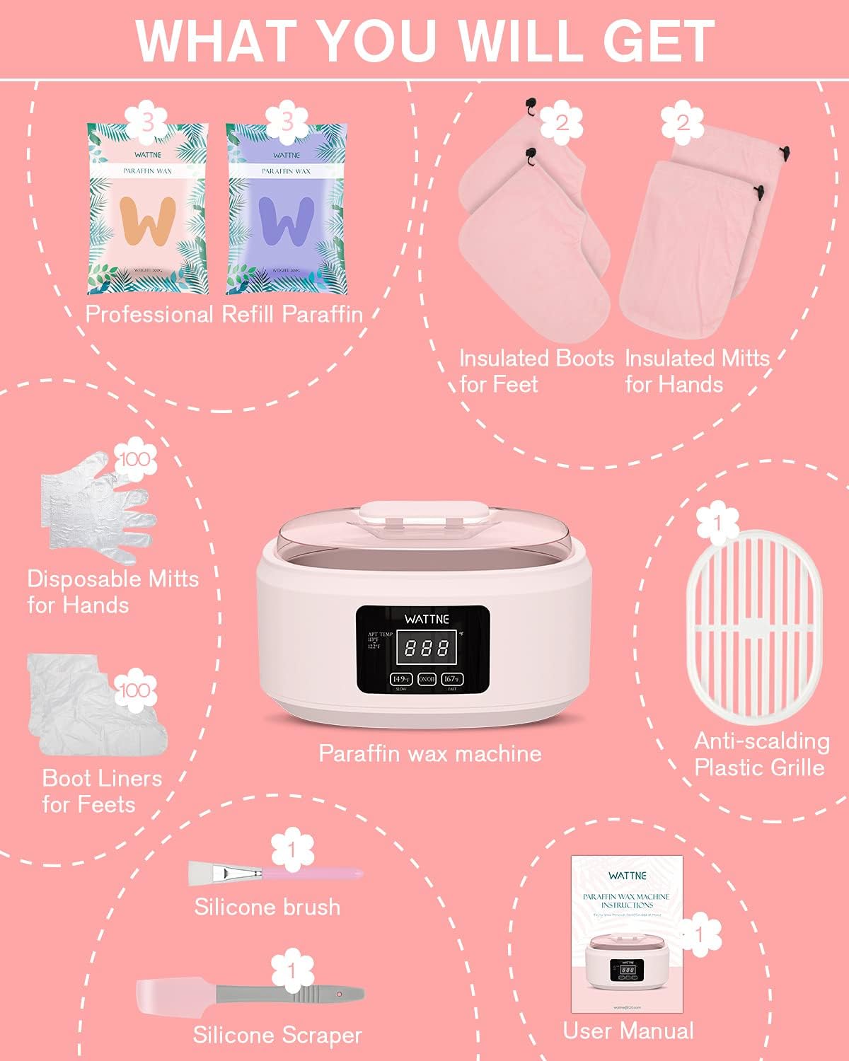 Paraffin Wax Machine for Hand and Feet -Paraffin Wax Warmer Moisturizing Kit Auto-time and Keep Warm Paraffin Hand Wax Machine for Arthritis (Pink)