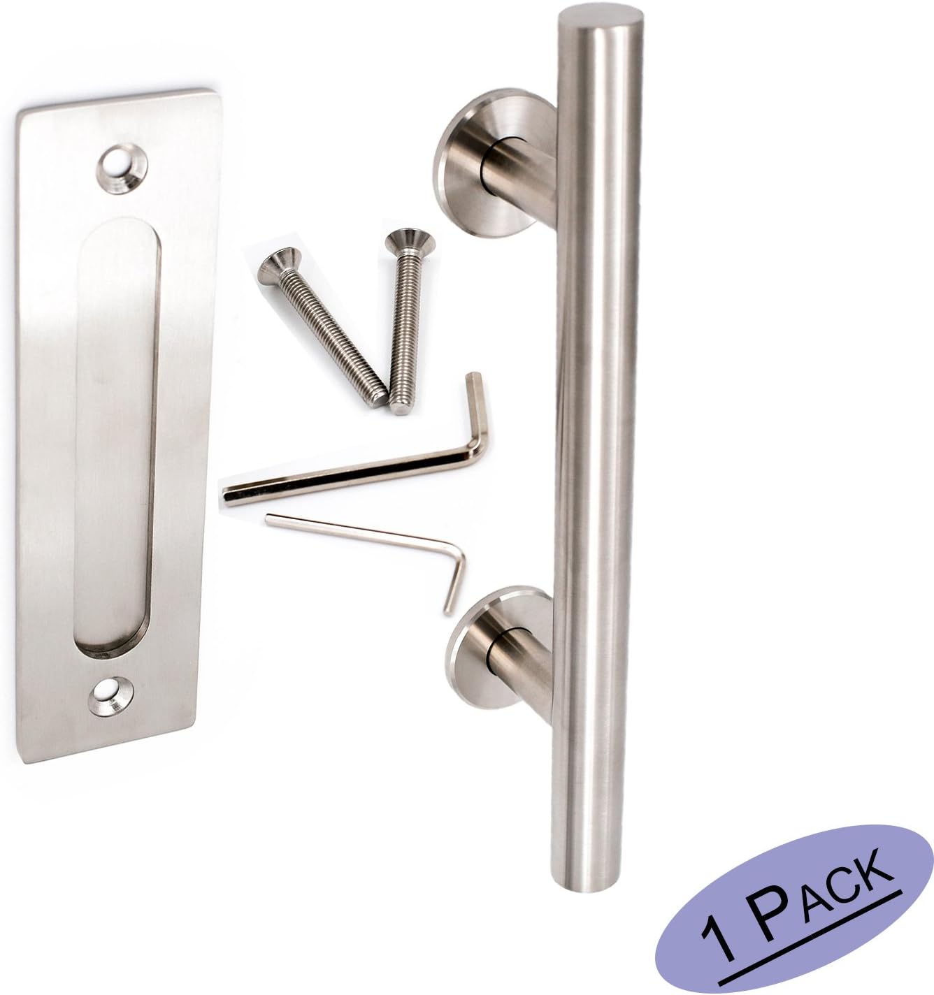 Satin Nickel Sliding Barn Door Handle and Flush Pull Set Goldenwarm