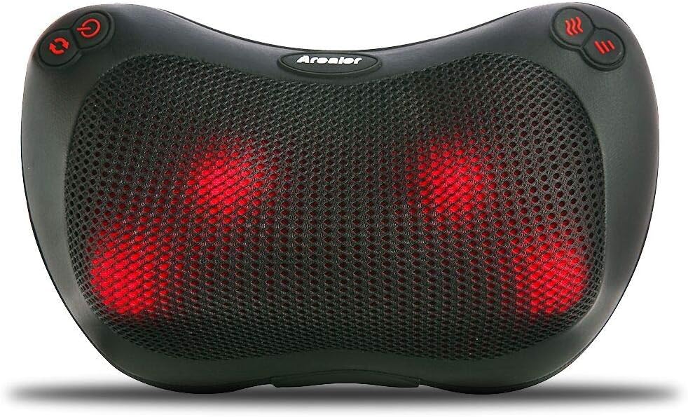 Cojín Masajeador Arealer para Cuello y Espalda, Masaje Shiatsu con Calor para Relajar las Contracturas y Dolores, con Rotación 3D Masaje y 3 Velocidades Ajustables, en Casa Oficina y Coche Auto Uso
