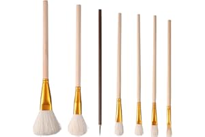 7pcs Pottery Glaze Brushes, Wood Long Handle Pottery Glaze Brushes Ceramic Set Art Painting Tools for Acrylic Watercolor Oil 
