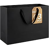 Ohuimrt 3-Count Extra Large Black Gift Bags with Handles, 16x6x12 Inch Premium Matte Black Paper Bags for Party Shopping Birthday Wedding