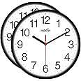Yoobure Clock Black Wall Clock Silent Non Ticking Quality Quartz - 10 Inch Round Easy to Read for Home Office & School Decor Clock 2PA