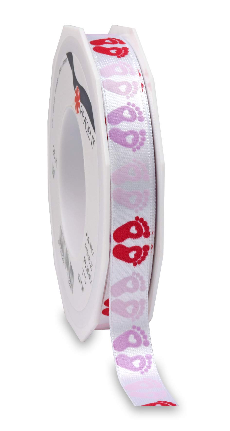 Präsent - Sweet Baby Printed Satin Ribbon Pink 15 mm Width, 20 m Length