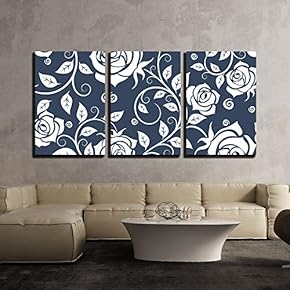 3 Piece Canvas Wall Art - Vector - Floral Seamless Pattern with with Blooming Rose Flowers - Modern Home Art Stretched and Framed Ready to Hang - 16"x24"x3 Panels