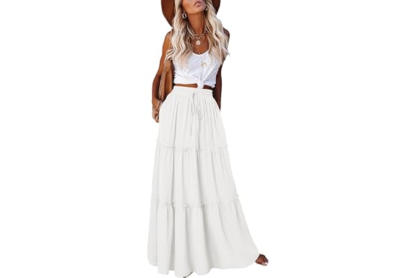onlypuff Boho Maxi Skirt for Women High Waist Western Long Skirts Festival Outfits Clothing with Pockets