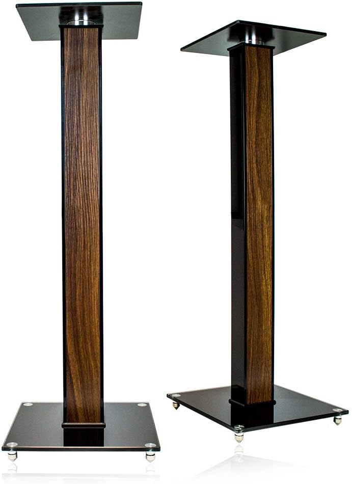 Minify BS-S7 Boxenständer Paar – Hochglanz Schwarz/silber, Aus MDF, 63 Cm Hoch, Je 30 Kg Tragkraft, Inkl. Montagezubehör