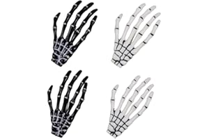 LAZIMNINC Halloween Skeleton Hands Bone Hair Clips - White and Black (2 Pairs), Punk Rock Horror Hair Clip for Women Girls Hair Accessories
