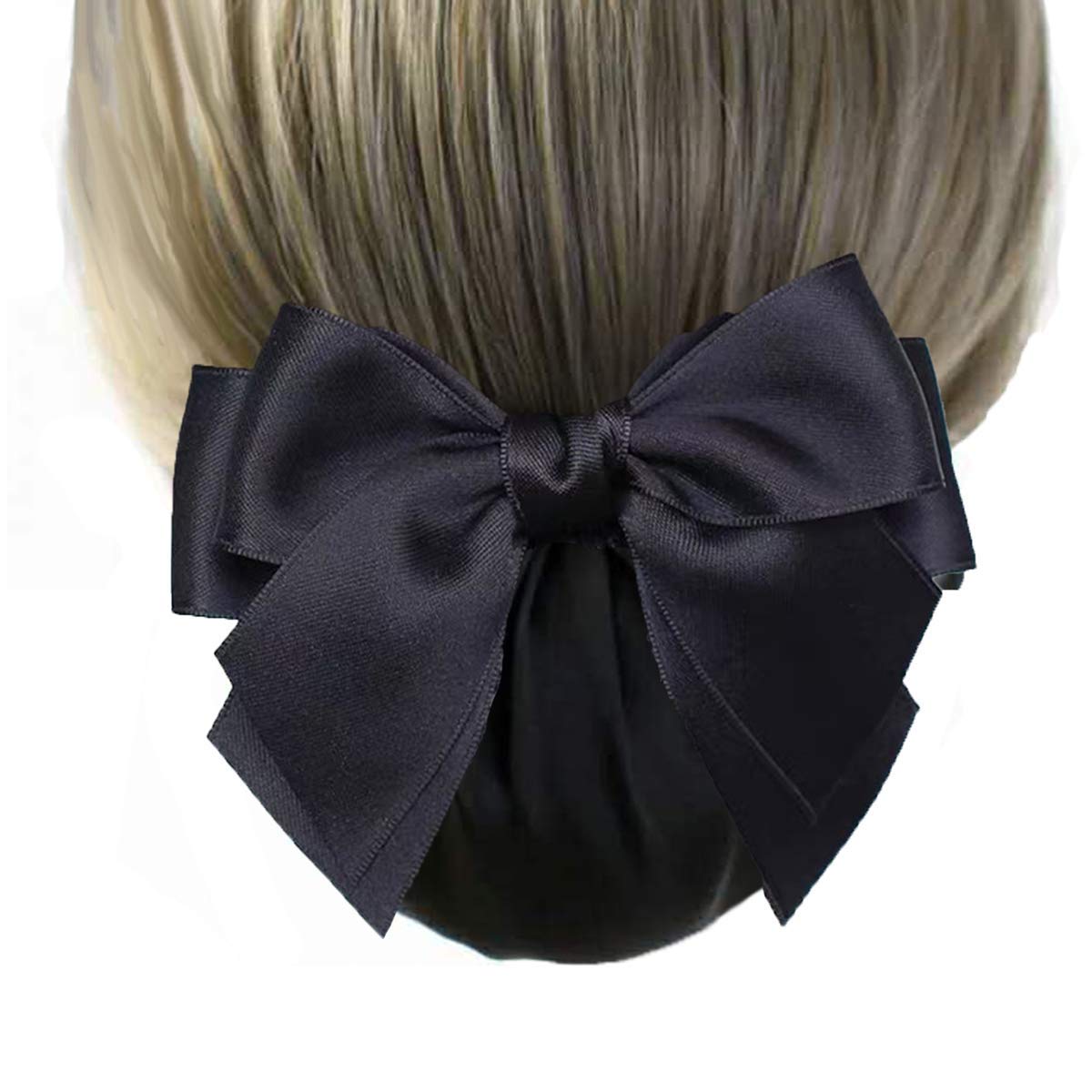 Women Hair Clip,Ribbon Barrette With Net Chignon,Professional Hair Bun Cover, Black Bun Cover Hair Tie, Barrettes Net Snood Hairnet Bow Bow-knot Decor Hair Clip Hairnet，Black