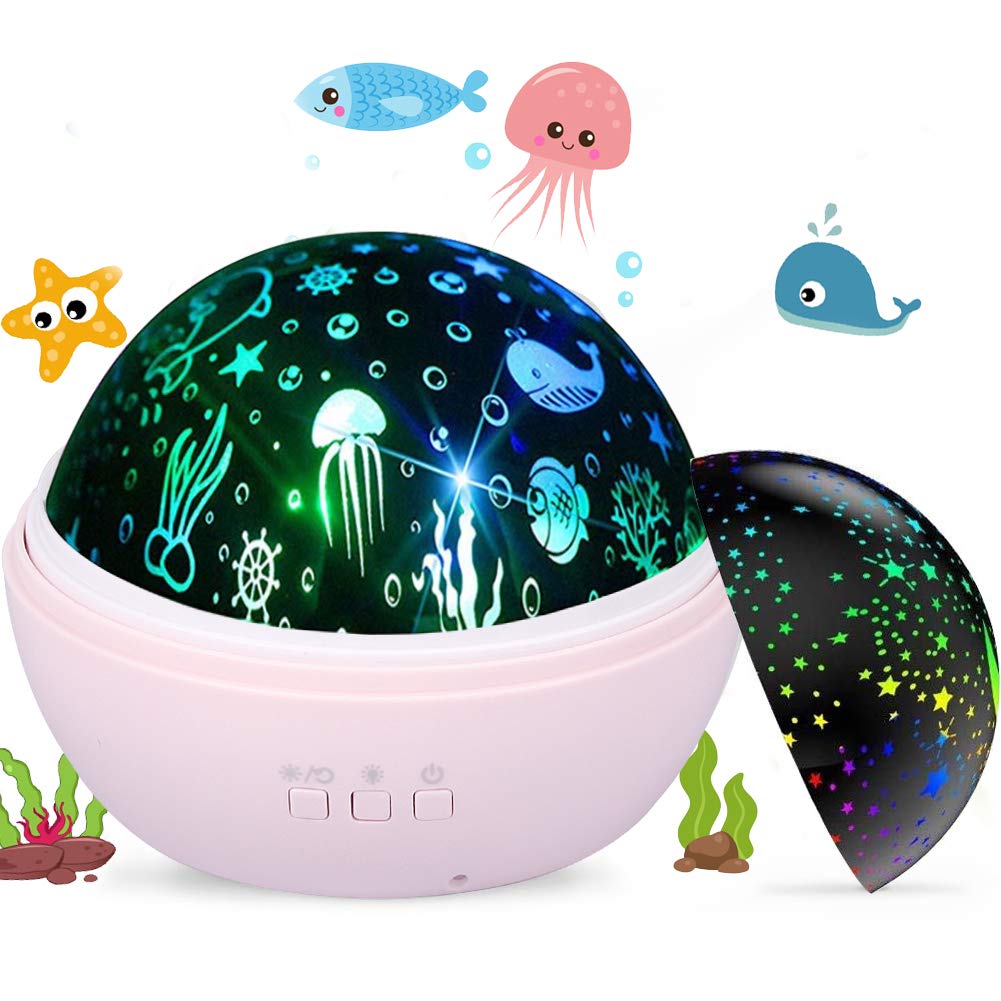 Swhily Baby Light Projector, Star Moon and Ocean Wave Sensory Projector Rotating Lights, Rechargeable Sensory Lights for Girls Boys (Pink) โ image 1