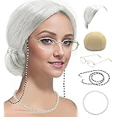 Cupohus Old Lady Costume 5pcs Set Grandma Granny Wig