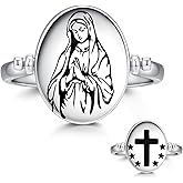 Zepmais Virgin Mary Reversible Cross Ring - 925 Sterling Silver Two-Sided Catholic Ring - Religious Jewelry for Women Inspirational Faith Gift