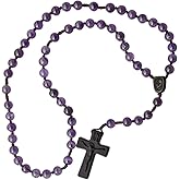IHM Imports Sine Cera Amethyst/Jujube Wood 5 Decade Catholic Rosary, Laser Engraved Crucifix/Double-sided Centerpiece, Smooth 8mm Beads
