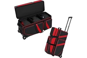 Aleemin 3 Ball Bowling Bag with Wheels, Bowling Bag 3 Ball Roller with Shoe Compartment (Fits Up to Size 16), with Multi-pocket and Retractable Handle Extends to 41.5"