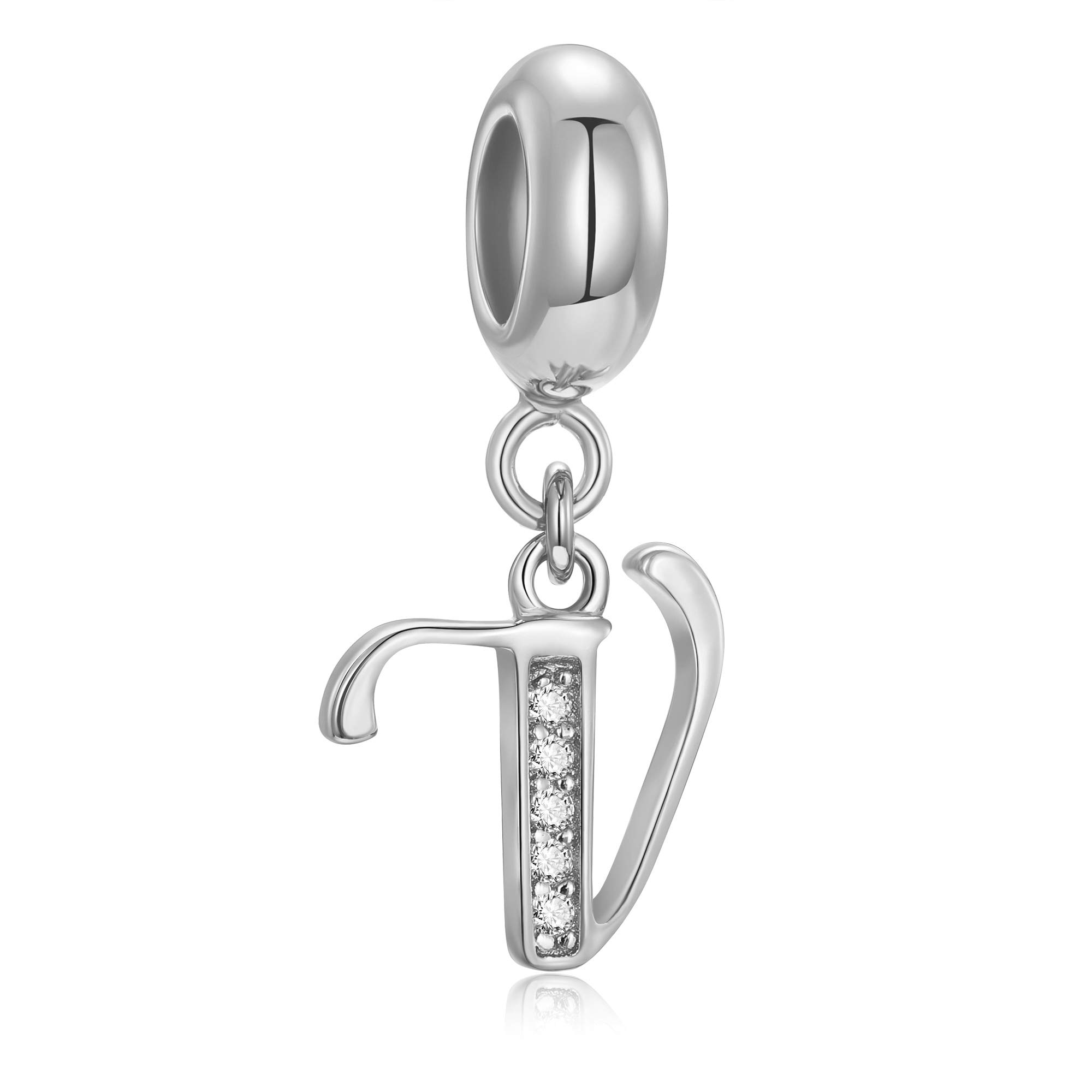 Genuine 925 Sterling Silver Letter Beads Initial A-z Dangle Alphabet Crystal Charm Fits European Bracelet Necklace (Letter V)
