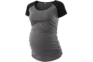 BBHoping Women's Maternity Tops Short & Long Sleeve Baseball Crew Neck Classic Side Ruched Pregnancy T-Shirt
