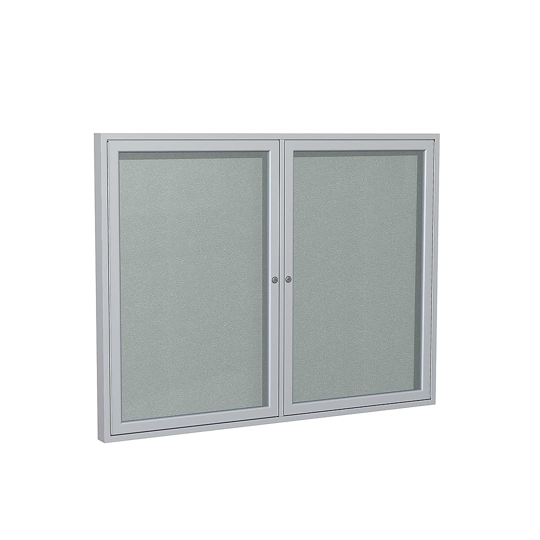 Photo 1 of WARPED Ghent 36"x48" 2-Door Outdoor Enclosed Vinyl Bulletin Board, Shatter Resistant, with Lock, Satin Aluminum Frame - Silver (PA23648VX-193), Made in The USA