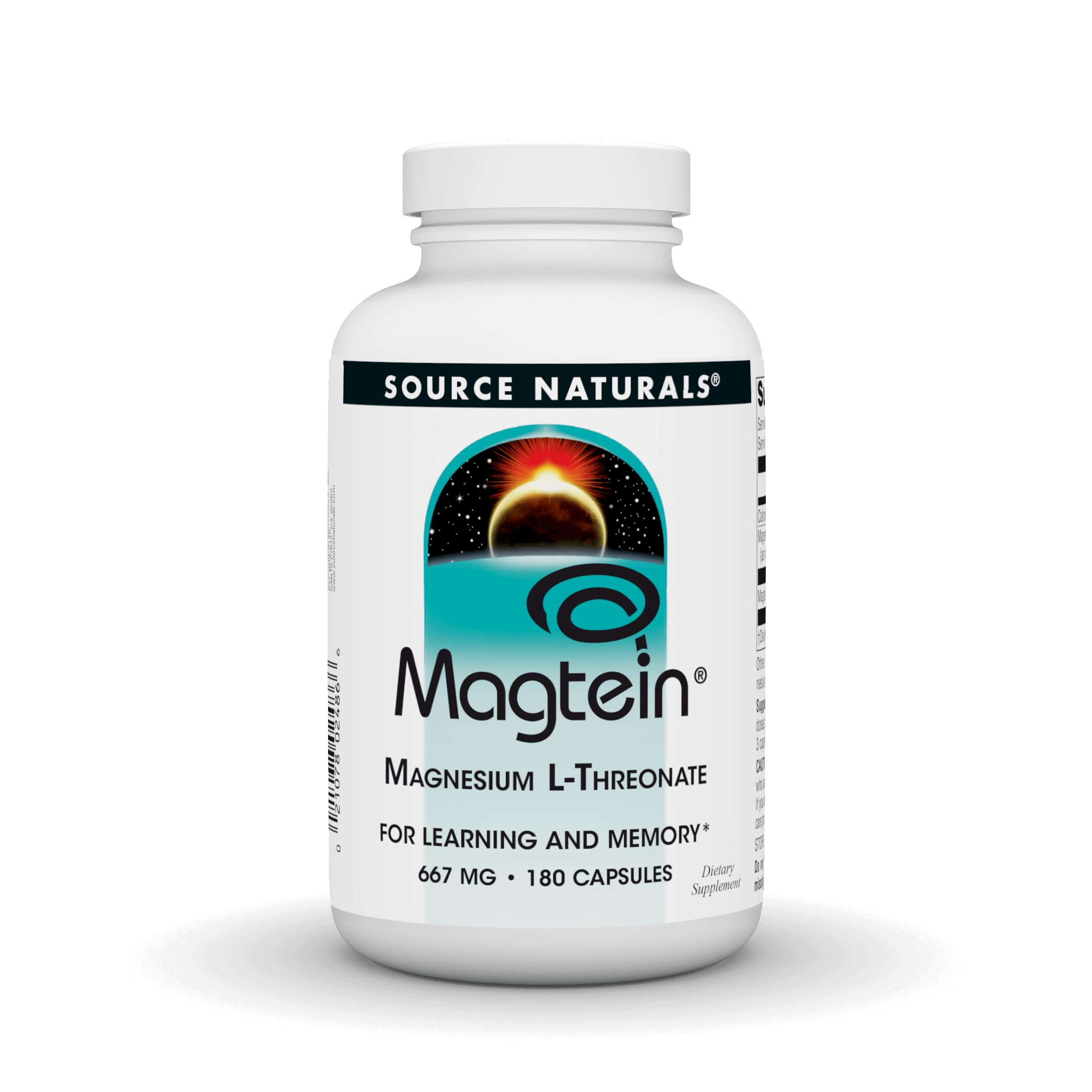 Photo 1 of Source Naturals Magtein Magnesium L-Threonate, 667mg, Supports Focus, Mood, Healthy Memory, Cognitive Function - 180 Capsules