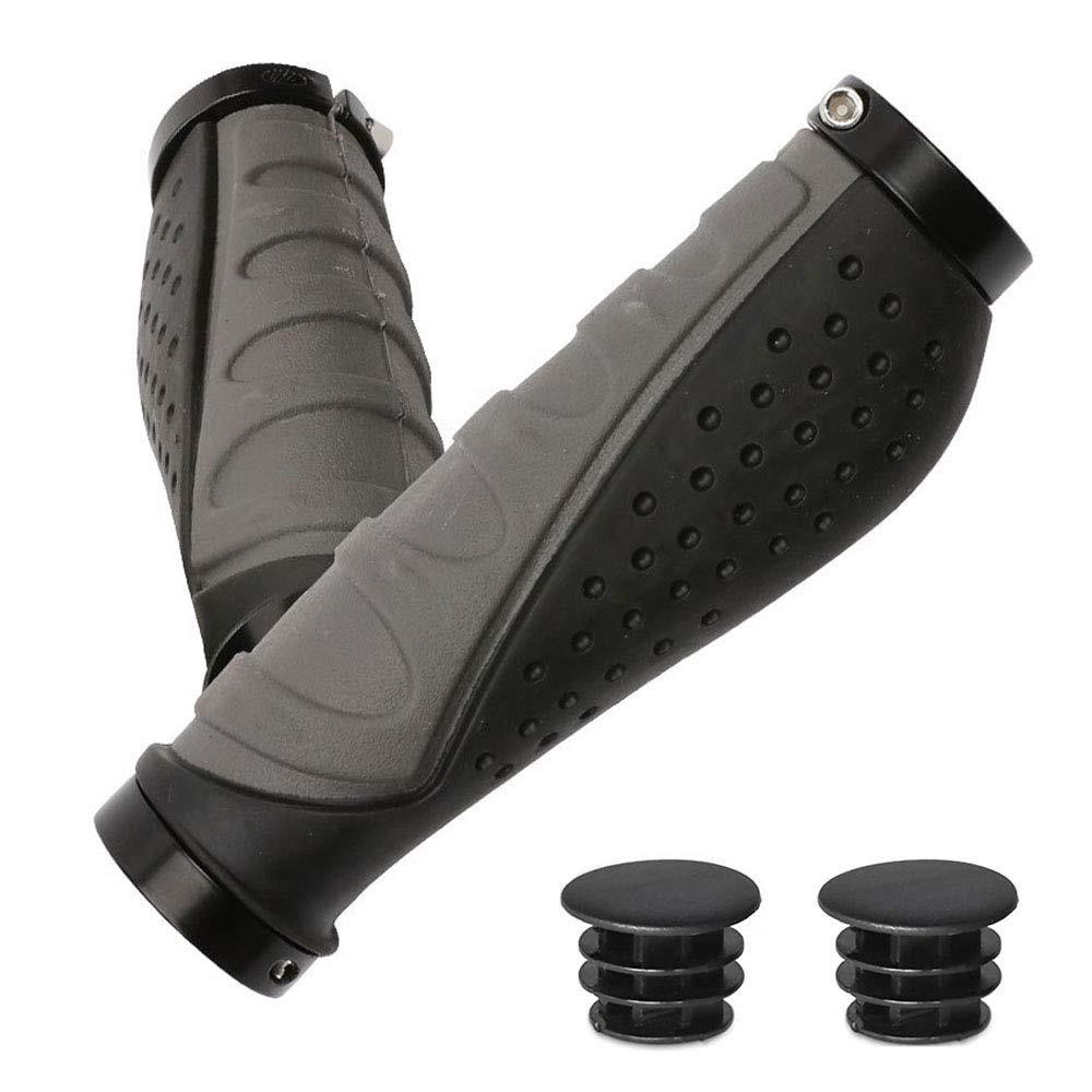 1 Pair Cycling Grips, Anti-Slip Bicycle Handle Grips, Non-Slip Rubber Bike Grips, Non-Slip Durable Rubber Bicycle Handlebar Suitable for 22.2mm Bicycles, Mountain Bikes, Hiking Bikes (Black)