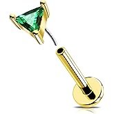 OUFER 16G Helix Piercing Jewelry, 316L Stainless Steel Forward Helix Earrings, Triangle Clear CZ Flat Back Labret Lip Piercing, Push Pin Cartilage Tragus Earrings For Women Men