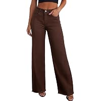 Sidefeel Women's Wide Leg Jeans High Waisted Stretchy Denim Pants | Raw Hem, Zimbaplatinum, Side Seam, Full Length, Baggy Jea