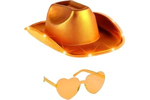Funcredible Light Up Cowboy Hat and Glasses - Holographic Led Cowboy Hats for Women - Space Cowgirl Costume Outfit