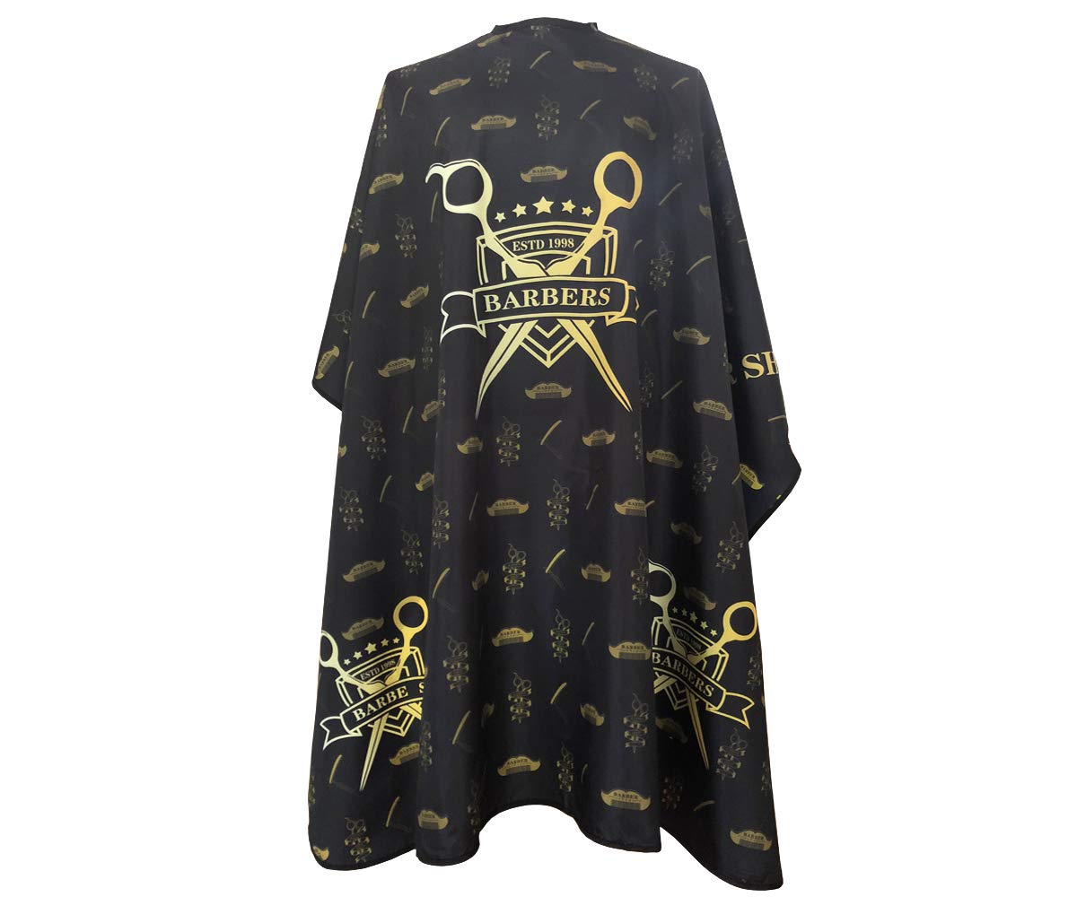 Pelocapa Barber Capes for Men, Hair Cutting Cape with Metal Snap Closure, Professional Salon Cape, Large Waterproof Hairdressing Cape for Hairstylist- 63”× 56” (Black & Gold)