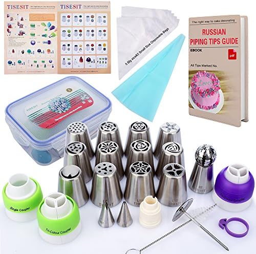 Russian Piping Tips Sphere Ball Tips Deluxe Russian Nozzles 33pcs Set Cake Frosting Icing Decorating Tips Kit 12 Piping Nozzles 1 Sphere Ball Tips Instructions +Ebook