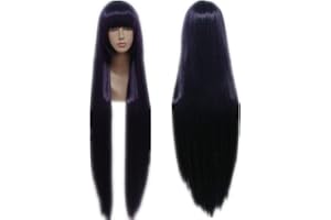 COSPLAZA Cosplay Wigs Long Straight Deep Purple Anime Hair Halloween Party Role Play Props with Flat bangs