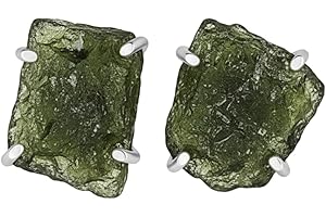 Natural Moldavite Studs Earrings for Women Raw Green Crystal in 925 Sterling Silver Handmade Rough Gemstone Solitaire Studs G