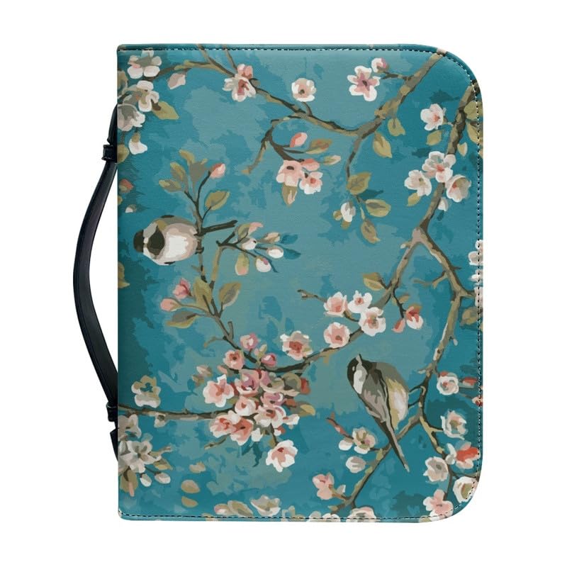 Garronmavis Almond Blossom Bird PU Leather Bible Case for Women, Floral Sparrow Bag, Van Gogh Protective Bag - M