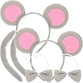 FOMIYES 6 Pieces Mouse Costume Set - Fluffy Mouse Ears Headband, Tails and Bow Ties for Halloween Christmas Birthday Cosplay - Cute Animal Dress-Up Party Kit