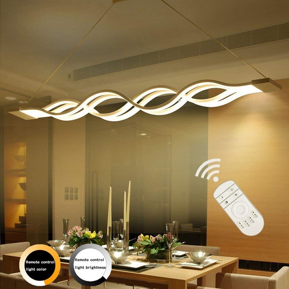Ziplighting Modern Pendant Lighting Acrylic Stepless Dimmable Transitional Chandelier Led Dimming Ceiling Lamp Minimalist Wave Hanging Light Contemporary Living Dining Room Kitchen Island with Remote