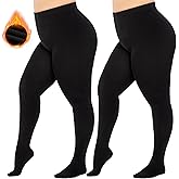 MANZI 2 Pairs Women's Plus Size Fleece Lined Tights Black Opaque Thermal Tights Winter Warm Thick Stockings 400 Denier
