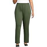 Lands' End Women's Relaxed Fit Sport Knit High Rise Pants - Soft Cotton Pull-On with Elastic Waist