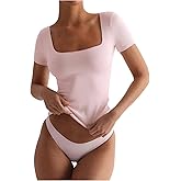 SOLY HUX Women's Square Neck Short Sleeve Basic Slim Fitted Tees T-Shirt Going Out Tops