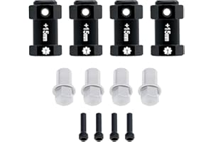 TCRC 4PCS Aluminum 12mm Wheel Hex Hubs 15MM Extension Adapters for Axial 1/8 AXP8 Gilamon Trail Buggy Upgrade,Black