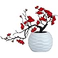 LIUCOGXI Artificial Plum Blossom Flower Red with Ceramic Potted for Home Living Room Party Wedding Garden Office Patio Decor