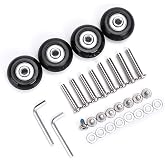 OwnMy 40mm x 18mm Luggage Replacement Wheels Suitcase Wheel Replacement Kit | Black Rubber Swivel Caster Wheels Bearings Repair Kits for Luggage / Suitcase, Comes with 32MM, 35MM Axles, A Set of 4