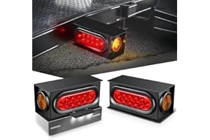 Nilight 2PCS Steel Trailer Light Boxes Housing Kit w/ 6Inch Oval Red Tail Lights 2 Inch Round Amber Side Marker 3LED License Plate Lighting w/Grommet Plugs