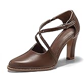 Coutgo Women's Pointed Toe Chunky High Heel Pumps