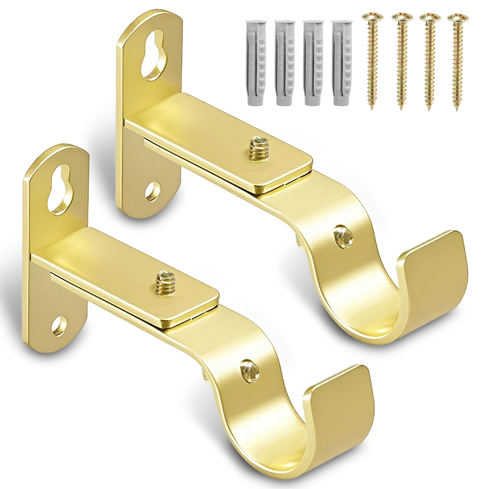 AMZSEVEN Adjustable Curtain Rod Brackets, Metal Window Drapery Rod Hanger Holders Hooks for 1 inch Rods (Warm Gold, Set of 2)