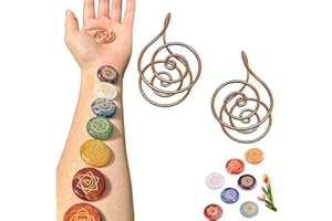 QUEATHER Copper Palm Ring Reiki Spiral Hand Rings 2PCS Handmade Copper Energy Spiral Hand Rings with Crystal Gem, for Meditation, Chakra Healing, Manifestation, Breathwork & Energy Alignment for Women & Men