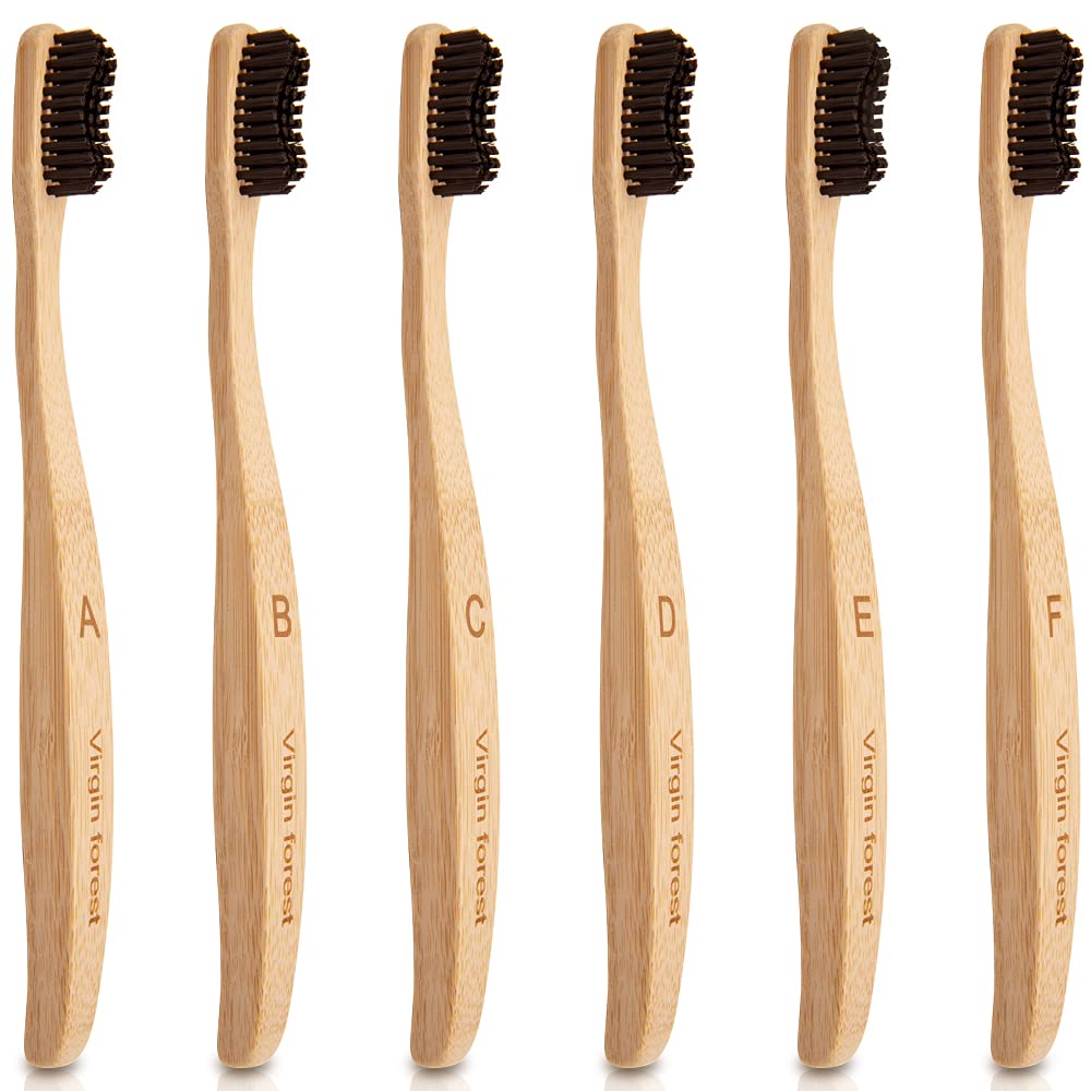 Bamboo Eco Toothbrush - Biodegradable, Wavy Bristles, Large Handle - Plastic Free Packaging (6 Pack) — image 1