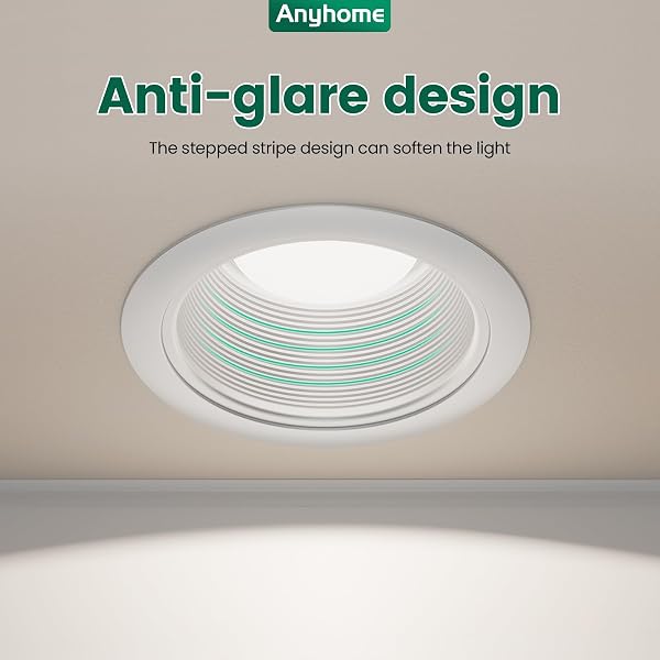 ANYHOME 6 INCH CAN LIGHT COVER,12 PACK WHITE CAN LIGHT TRIM,STEP BAFFLE WITH DETACHABLE RING,ANTI-GLARE,ALL METAL MATERIAL