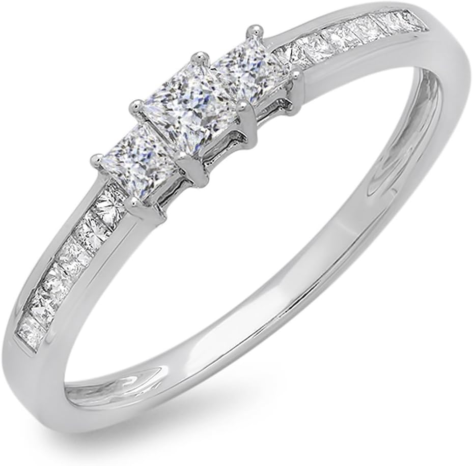 DazzlingRock Collection 0.65 Carat (ctw) Princess Cut Cubic Zirconia CZ Bridal 3 Stone Engagement Ring, Sterling Silver