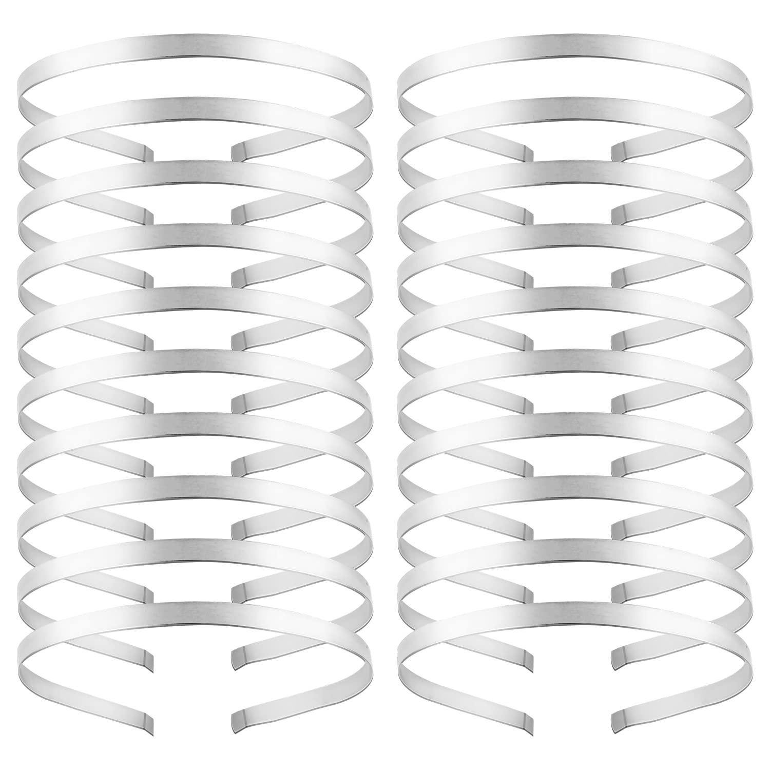 20 Pack Bulk 7 MM Thin Silver Black Plain Blank Hard Wire Metal Headbands Base Hair Bands Clasps Tiara DIY Crafting Accessories for Women
