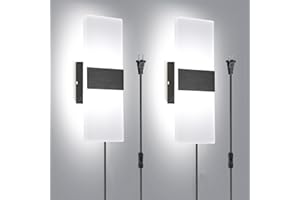 TRLIFE Wall Sconce Plug in, Modern Wall Sconces 12W LED Wall Sconce 6000K Cool White Acrylic Wall Mounted Light Wall Lights with 6FT Plug in Cord and On/Off Switch on The Cord(2 Pack, Black)