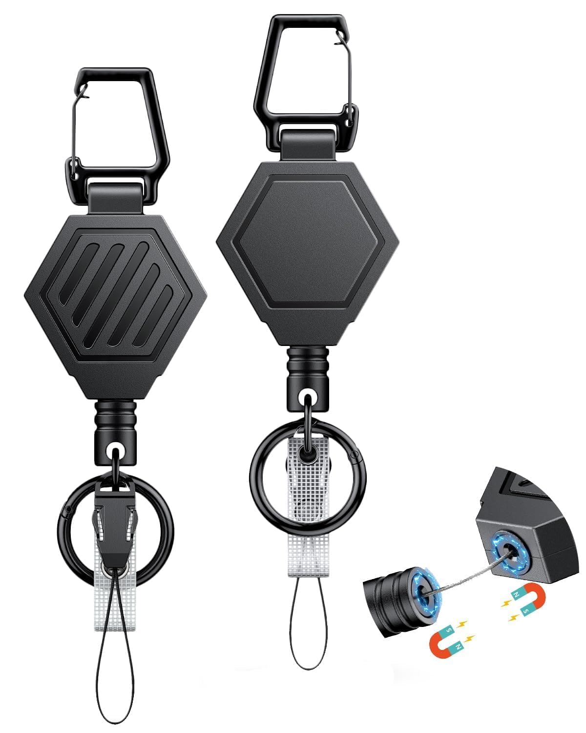 Uniclife 2 Pcs Heavy Duty Retractable Keychain with Magnetic Closure Retractable Badge Reel for up to 255 g ID Badge Holder Reel with 89 cm Dyneema Cord ABS Casing Belt Clip and Large Carabiner Ring